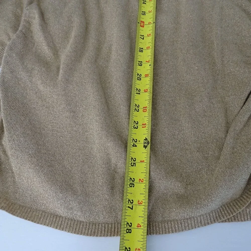 Banana Republic Gold Metallic Long Sleeve Sweater Women Size L With Side Ruching - Picture 11 of 11